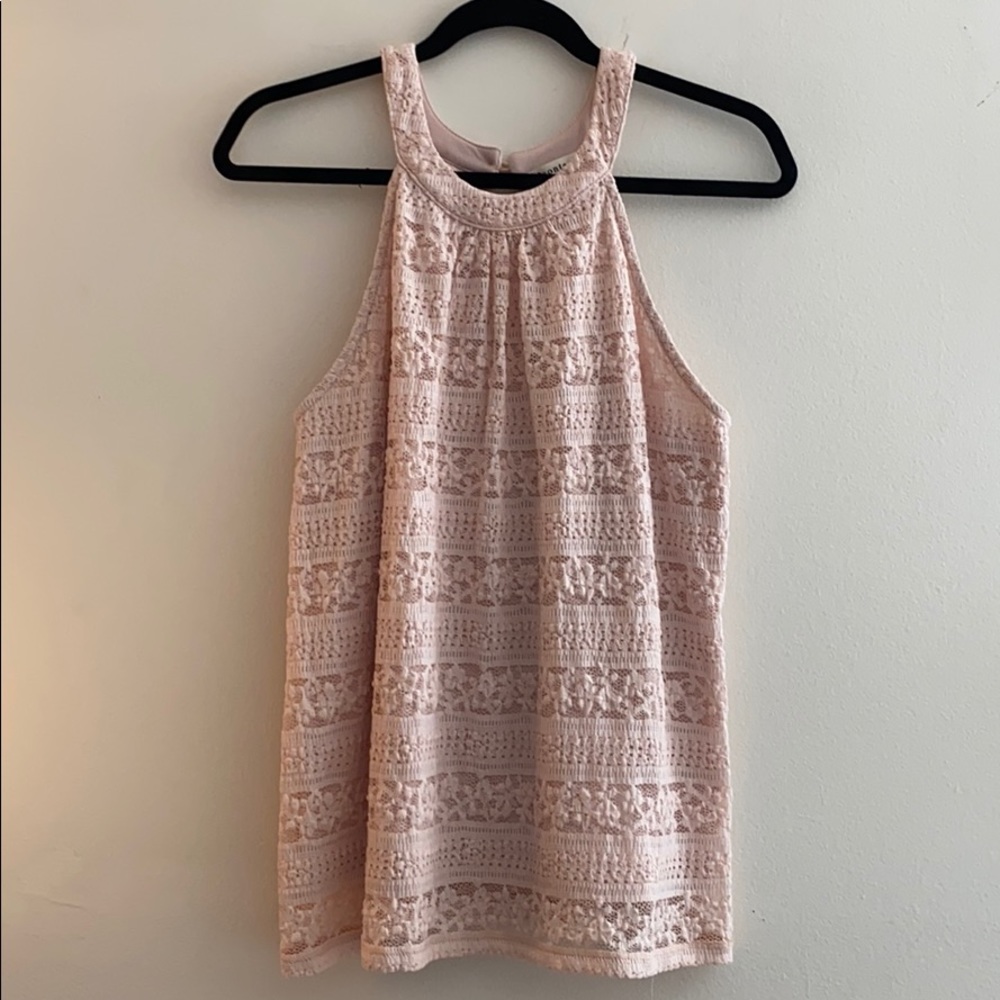Blush pink lace halter-like tank top